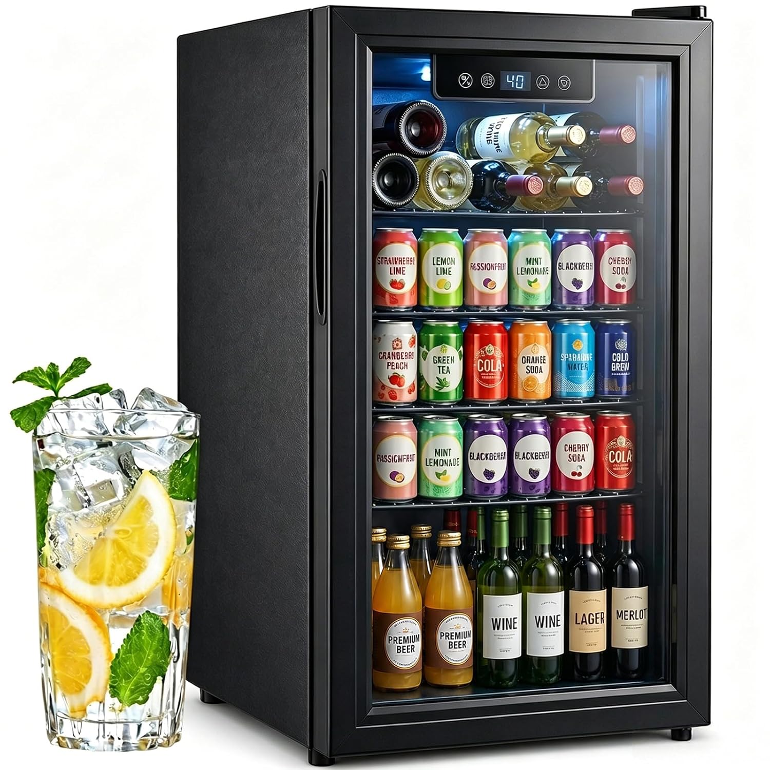 Wine Beer Fridge - 3.2 Cu.Ft Beverage Fridge with Glass